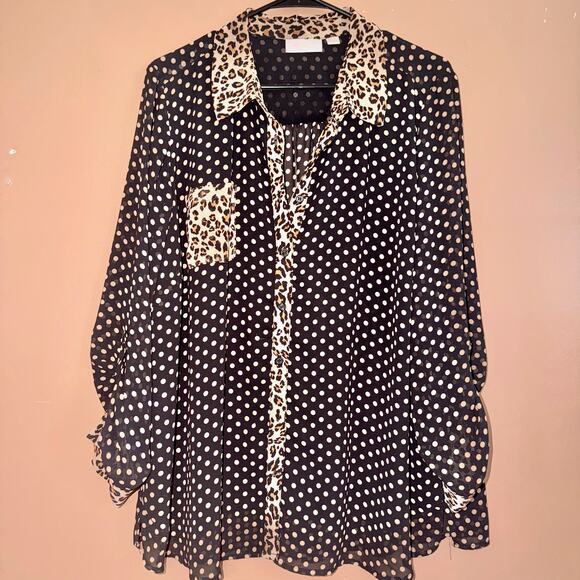 Belle Kim Gravel Women's Button Down Cheetah Print Blouse Top - Size 1X - Picture 5 of 9